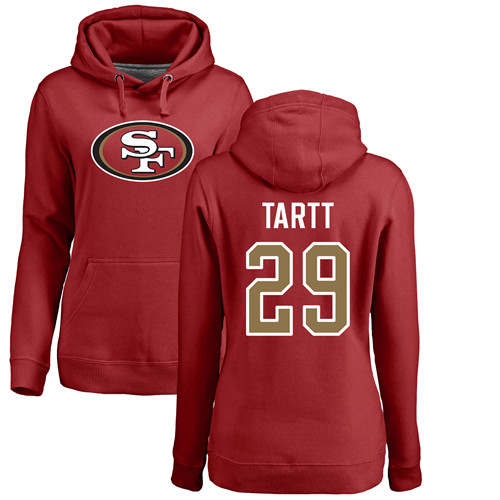San Francisco 49ers Red Women Jaquiski Tartt Name and Number Logo #29 Pullover NFL Hoodie Sweatshirts